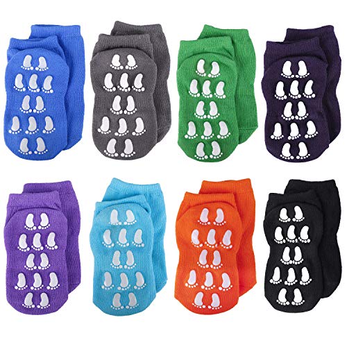 MaoXinTek Calcetines Antideslizantes para Niños Pequeños Algodón Lindo con Puños, Calentar 8 Pares de Zapatillas Calcetines de Piso de Corte Bajo con Silicona para 1-3 años de Bebés y Niñas