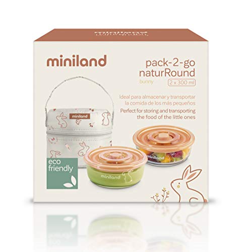 Miniland PACK-2-GO NATURROUND BUNNY - Set de herméticos y funda, Color Natural Bunny