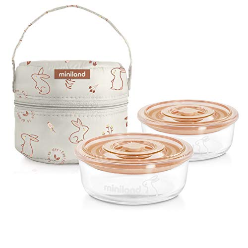 Miniland PACK-2-GO NATURROUND BUNNY - Set de herméticos y funda, Color Natural Bunny