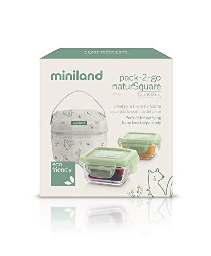 Miniland PACK-2-GO NATURSQUARE CHIP - Set de herméticos y funda, Color Natural Chip