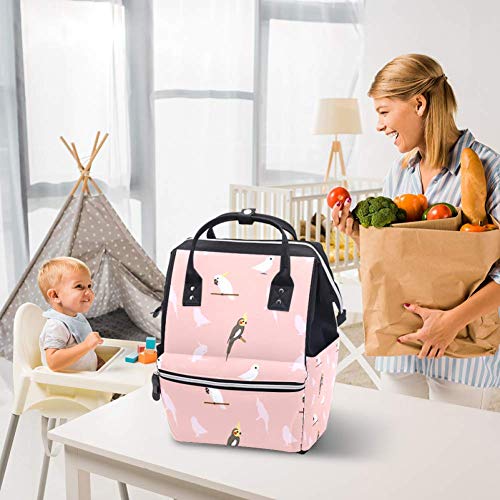 Mochila para pañales de bebé, multifunción, grande, diseño de cacatúas, para mamá y papá