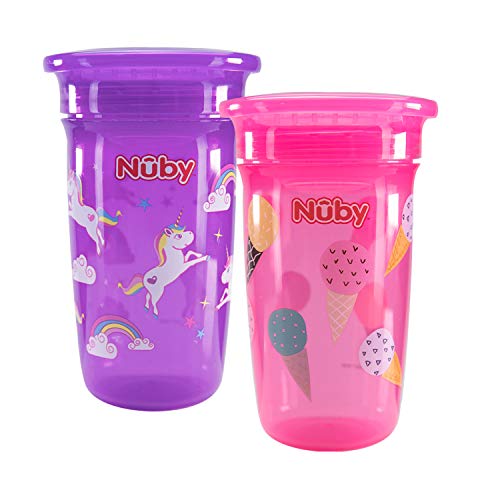 Nuby No derrames taza de 360 grados, Maxi, pack de 2 [colores surtidos]