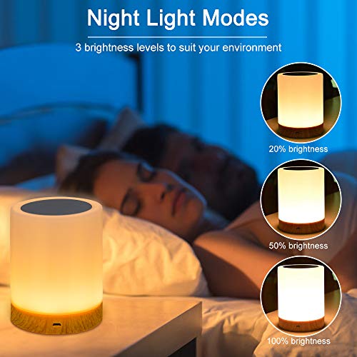 omitium Luz De Nocturna LED, Lámpara de Mesita de Noche Inteligente Recargable por USB Diseño de Control Táctil Portátil para la Cuarto de Los Niños Dormitorio Acampar (blanco cálido)