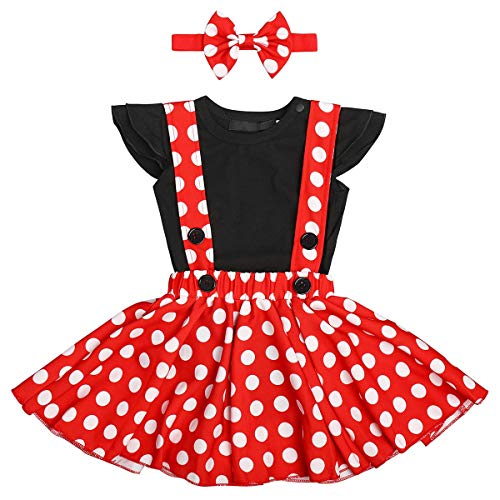 OwlFay Bebé Niñas Vestido Lunares Polka Dots Tutu+ Mameluco Romper + Diadema Traje de Princesa Fiesta para Carnaval Cumpleaño Natale 18-24 Meses