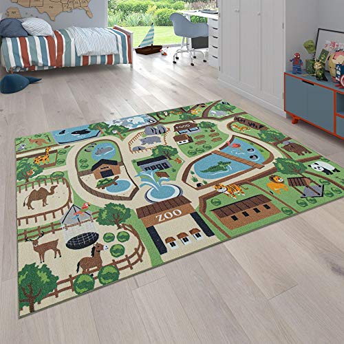 Paco Home Alfombra de niños, Alfombra de Juego para Habitaciones de niños, zoológico con Tigre, Oso, león, Colorido, tamaño:200x290 cm