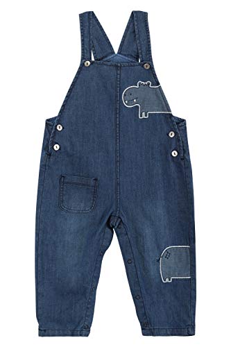 Pantalones con Peto Denim Algodón para Bebé Niños Niñas Pantalón con Peto Vaqueros Overol Jeans con Tirante Delgado para Primavera Verano - Patrón Hipopótamo Talla 68/74