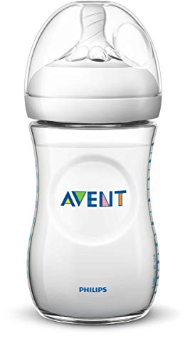 Philips Avent Biberón Natural SCF033/17 - Biberón de 260 ml con tetina con flujo para recién nacidos, diseñada para imitar el tacto del pecho, 0% BPA, 1m+, color transparente