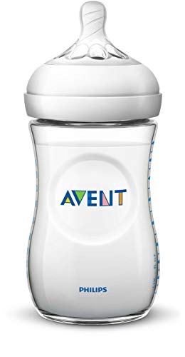 Philips Avent Biberón Natural SCF033/17 - Biberón de 260 ml con tetina con flujo para recién nacidos, diseñada para imitar el tacto del pecho, 0% BPA, 1m+, color transparente