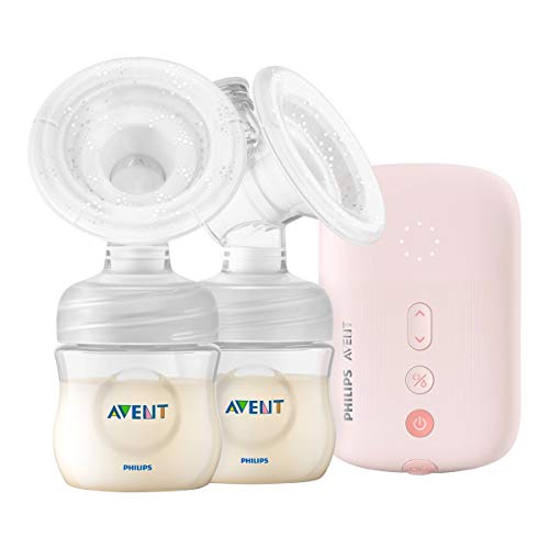 Philips Avent SCF397/11 - Bomba de leche eléctrica, doble bomba, cojín de silicona flexible, botella natural, motor silencioso, color rosa