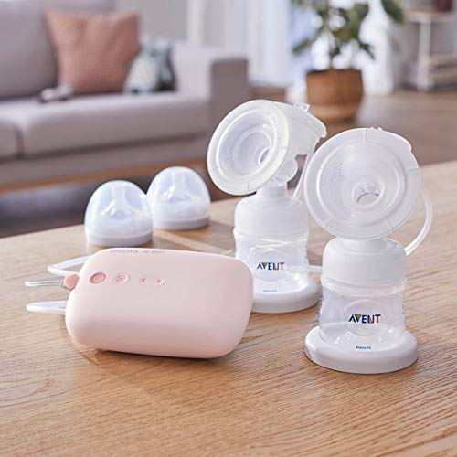 Philips Avent SCF397/11 - Bomba de leche eléctrica, doble bomba, cojín de silicona flexible, botella natural, motor silencioso, color rosa