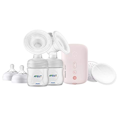 Philips Avent SCF397/11 - Bomba de leche eléctrica, doble bomba, cojín de silicona flexible, botella natural, motor silencioso, color rosa