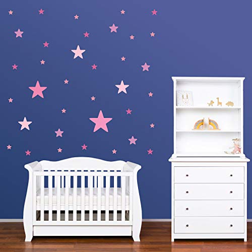 PREMYO 36 Estrellas Pegatinas Pared Infantil - Vinilos Decorativos Habitación Bebé Niña - Fácil de Poner Rosa Pastel