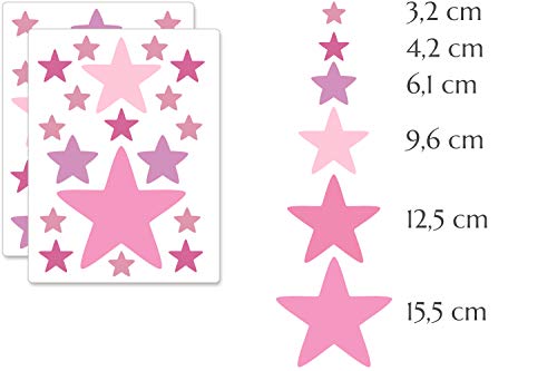 PREMYO 36 Estrellas Pegatinas Pared Infantil - Vinilos Decorativos Habitación Bebé Niña - Fácil de Poner Rosa Pastel