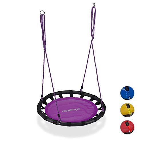 Relaxdays, Morado, Columpio Jardín Nido de Altura Ajustable para Niños y Adultos, hasta 100 kg, ø 80 cm