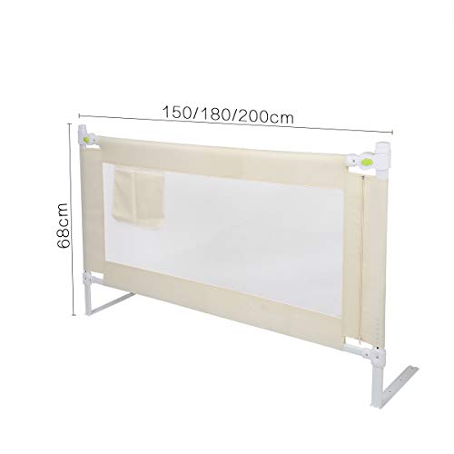 Rieles de cama de bebé Elevación vertical Portátil plegable ajustable Anti-caída Riel de protección de cama para niños pequeños y niños Beige 180 cm