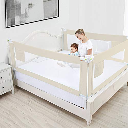 Rieles de cama de bebé Elevación vertical Portátil plegable ajustable Anti-caída Riel de protección de cama para niños pequeños y niños Beige 180 cm