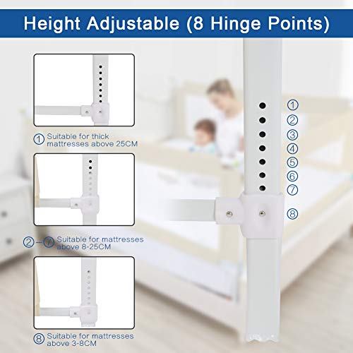 Rieles de cama de bebé Elevación vertical Portátil plegable ajustable Anti-caída Riel de protección de cama para niños pequeños y niños Beige 180 cm