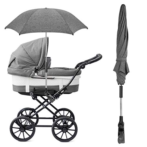 RIOGOO Sombrilla Sombrilla Sombrilla Universal 50+ UV Sombrilla de protección solar para bebés y bebés con manija de paraguas para cochecito, silla de paseo, silla de paseo y Buggy-Grey