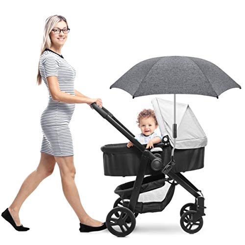 RIOGOO Sombrilla Sombrilla Sombrilla Universal 50+ UV Sombrilla de protección solar para bebés y bebés con manija de paraguas para cochecito, silla de paseo, silla de paseo y Buggy-Grey