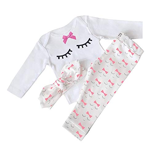 Ropa Bebe Recién Nacido Ropa de Primavera y Verano Bebé Niño Niña Camiseta Tops Camisas niños + Pants Pantalones 2 Pcs Conjunto de Ropa … (Pestañas Blancas, 3-6 Meses)