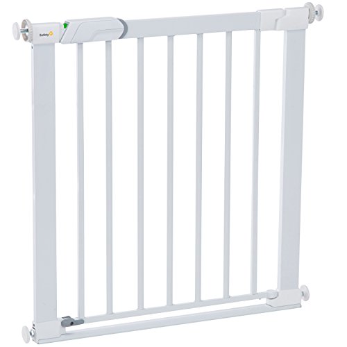 Safety 1st SecureTech - Puerta de seguridad de metal con barra de escalón delgado, ideal para niños y mascotas, 73 a 80 cm, color blanco