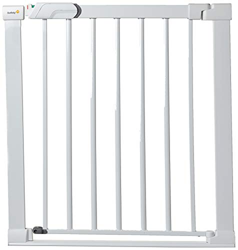 Safety 1st SecureTech - Puerta de seguridad de metal con barra de escalón delgado, ideal para niños y mascotas, 73 a 80 cm, color blanco