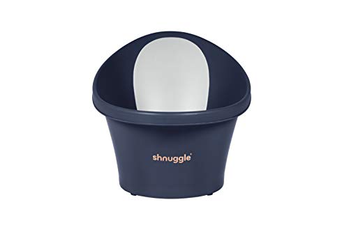 Shnuggle - Bañera para bebé de hasta 12 meses con tapón en la parte inferior, color azul oscuro con respaldo blanco, 1,2 kg