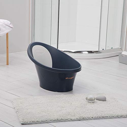 Shnuggle - Bañera para bebé de hasta 12 meses con tapón en la parte inferior, color azul oscuro con respaldo blanco, 1,2 kg