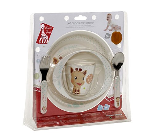 Sophie La Girafe 470006.0 - Set comida plato, bol, vaso y cubiertos