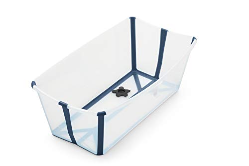 STOKKE® Flexi Bath® - Bañera de bebé plegable para ducha │ Piscina portátil con base antideslizante para niños de 0 a 4 años - Color: Transparent Blue