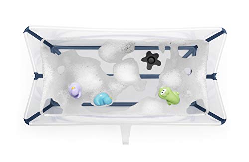 STOKKE® Flexi Bath® - Bañera de bebé plegable para ducha │ Piscina portátil con base antideslizante para niños de 0 a 4 años - Color: Transparent Blue