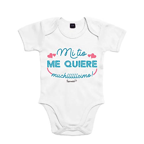 SUPERMOLON Body bebé algodón Mi tío me quiere muchísimo 6 meses Blanco Manga corta