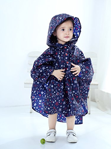 URBEAR Unisex Niñas Niños Impermeable con capucha impermeable de la lluvia del poncho, Azul M（100-130CM)