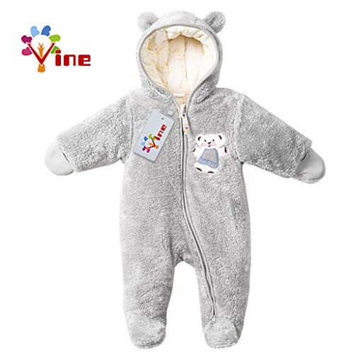 Vine Traje de Nieve Bebé Fleece Ropa de Invierno Footed Peleles Niños Niñas Cálido Mameluco con Capucha, Gris 3-6 Meses