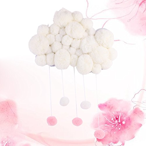 VORCOOL Colgante Decoracion con Bola de Pelo Móvil Decorativo Adornos de Habitacion Infantil Decoraciones de Pared para Bebe Blanco