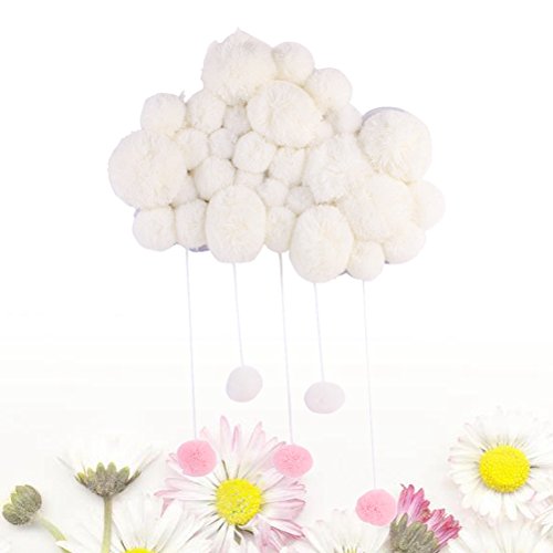 VORCOOL Colgante Decoracion con Bola de Pelo Móvil Decorativo Adornos de Habitacion Infantil Decoraciones de Pared para Bebe Blanco