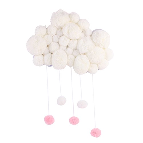 VORCOOL Colgante Decoracion con Bola de Pelo Móvil Decorativo Adornos de Habitacion Infantil Decoraciones de Pared para Bebe Blanco