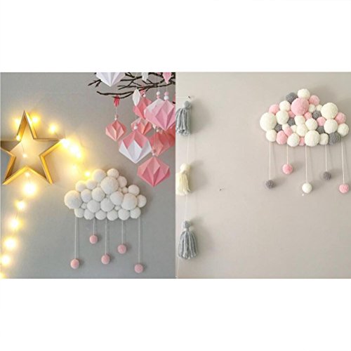 VORCOOL Colgante Decoracion con Bola de Pelo Móvil Decorativo Adornos de Habitacion Infantil Decoraciones de Pared para Bebe Blanco