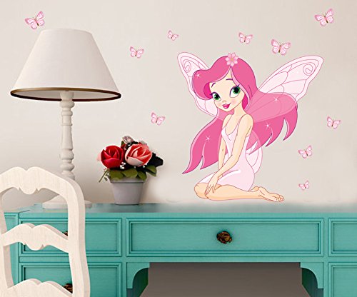 Wallpark Hermoso Rosa Niña Mariposa Hada Desmontable Pegatinas de Pared Etiqueta de la Pared, Bebé Niños Hogar Infantiles Dormitorio Vivero DIY Decorativas Adhesivo Arte Murales