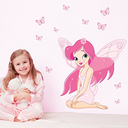 Wallpark Hermoso Rosa Niña Mariposa Hada Desmontable Pegatinas de Pared Etiqueta de la Pared, Bebé Niños Hogar Infantiles Dormitorio Vivero DIY Decorativas Adhesivo Arte Murales