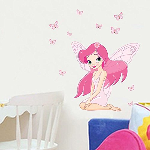 Wallpark Hermoso Rosa Niña Mariposa Hada Desmontable Pegatinas de Pared Etiqueta de la Pared, Bebé Niños Hogar Infantiles Dormitorio Vivero DIY Decorativas Adhesivo Arte Murales