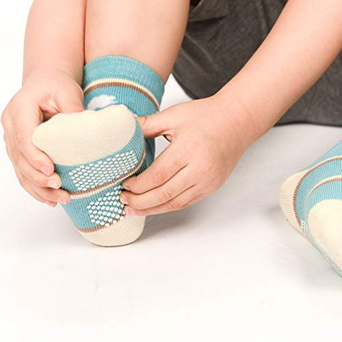 Wobon 12 Pares de Calcetines Antideslizantes para Niños Pequeños Algodón Lindo con Puños, Calcetines Antideslizantes para Bebés (12 pares de avión y coche, 3-5 años)