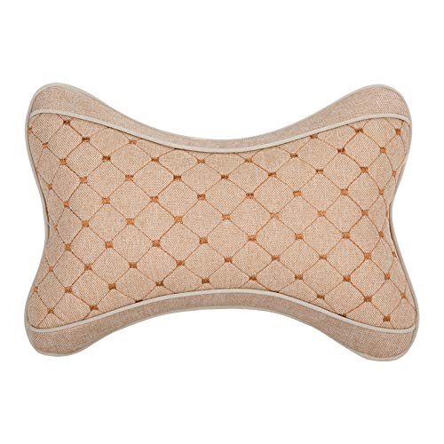 YU QI JIAAlmohada Para La Cabeza Del Protector Del Cuello Del Coche De Lino Almohada Universal Del Hueso Del Coche Almohada Del Cuello Del Coche 30 * 22 * 10 de color crema