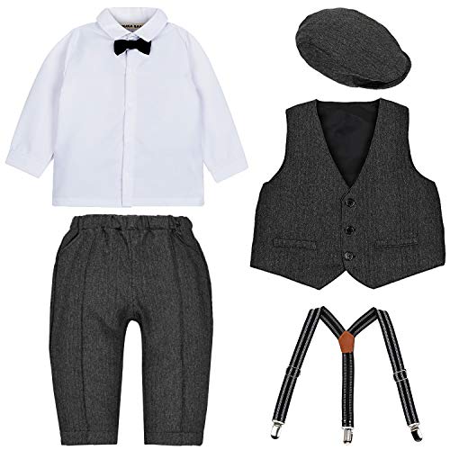 ZOEREA Bebé Chicos Conjunto de Conjunto Page Boy Trajes 4 Piezas Chaleco + Camisa + Pantalones + Chaqueta de la Boina Caballeros Boda Bautizo Conjuntos de Ropa