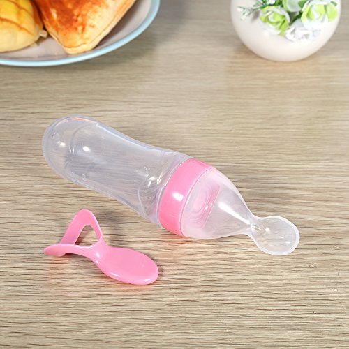 1 Unid 90 ml Cuchara de Silicona para Bebé Niño Botella de Alimentación con Alimento Fresco Apriete Caliente Socialme-EU(Rosa)