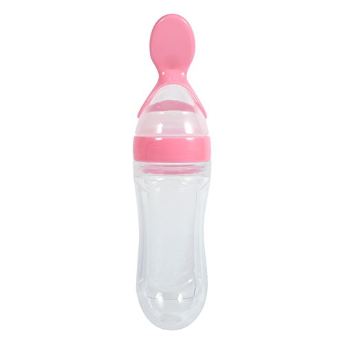 1 Unid 90 ml Cuchara de Silicona para Bebé Niño Botella de Alimentación con Alimento Fresco Apriete Caliente Socialme-EU(Rosa)