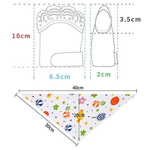 2PCS Guante Dentición Bebé Manopla Mordedor Bebe Manopla de Silicona Protege Manos para Bebés + 2pcs Baberos Bebe Regalo Excelente