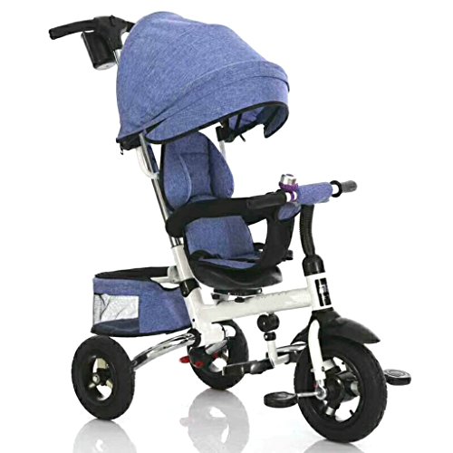 3 en 1 Asiento giratorio Reclinado Respaldo Triciclo plegable Niños Bebé Niños Trike con dosel y barra de manija de empuje (Color : Blue)