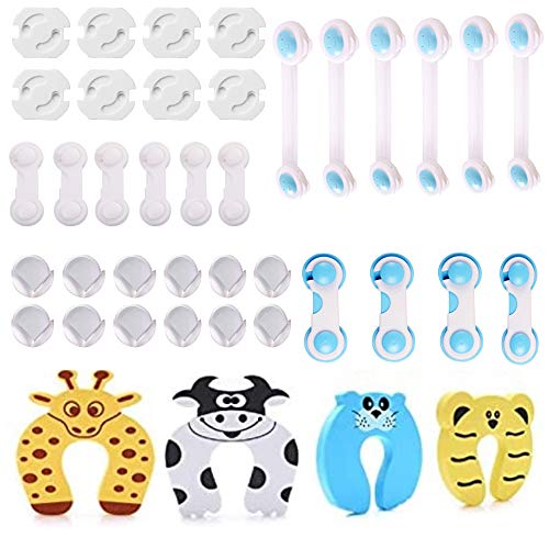 40 Pcs Kit Seguridad Bebe, (16 Bebé de Seguridad Bloqueo, 12 Protector de Seguridad para Niños, 8 Protector Enchufes, 4 Protectores Puertas Bebe), Pegamento de Acrílico Más Fuerte