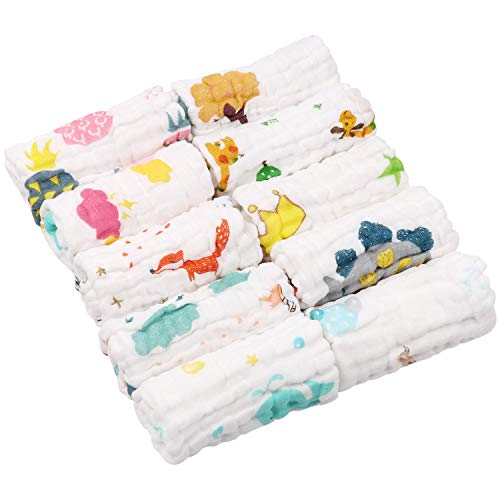 ABirdon 10 Piezas Muselinas Bebe 100% Algodon, 30x30 Toalla de Baño, Toalla Facial Infantil Animados para Niños